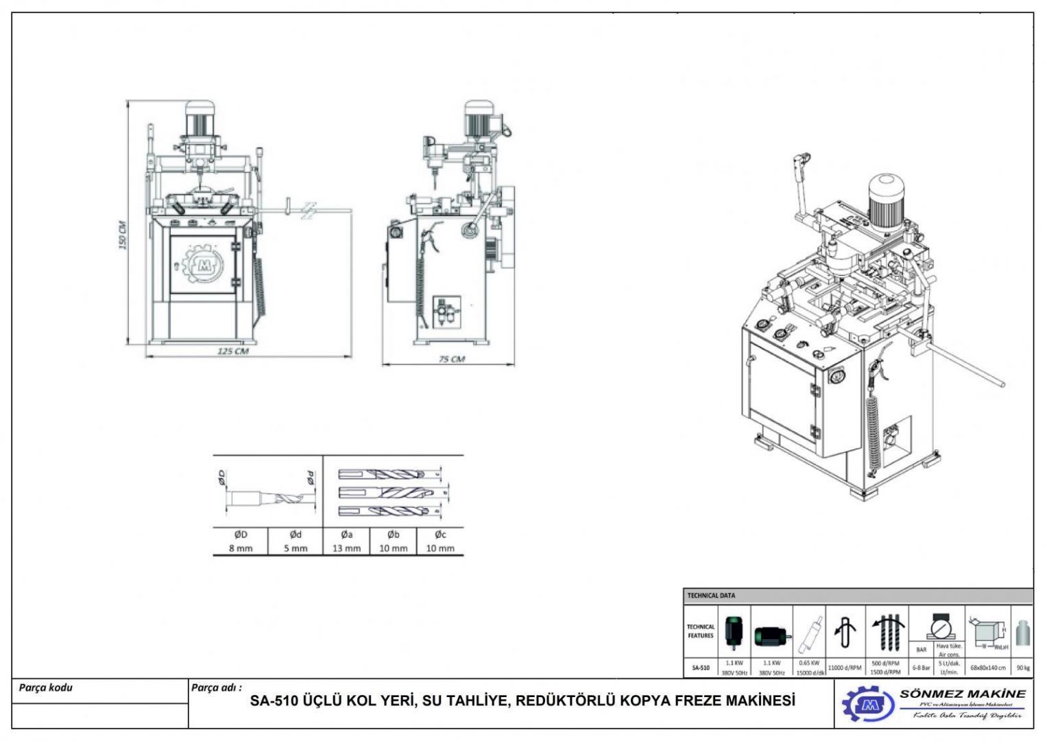 TRIPLE HANDLE, WATER DISPENSER, COPY MILLING MACHINE WITH REDUCTERS SA510-AL SA510-AL